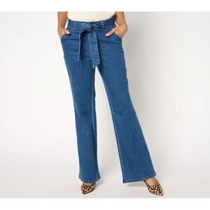 Studio Park Women's Petite Pants 14P Self-Belted Flare Jean Blue A663898